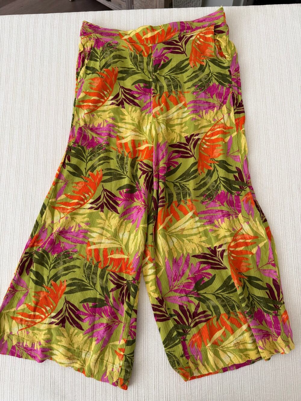 Jessica Simpson Tropical Floral High Rise Wide Leg Crinkle Viscose Pants S
